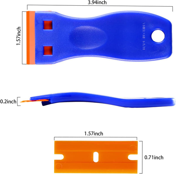 4 PCS Plastic Razor Blade Scraper and 120 PCS Plastic Razor Blades, Cleaning Scraper Tool for Remover, Adhesive, Stickers, Decals, Glass, Labels, Cars Windows