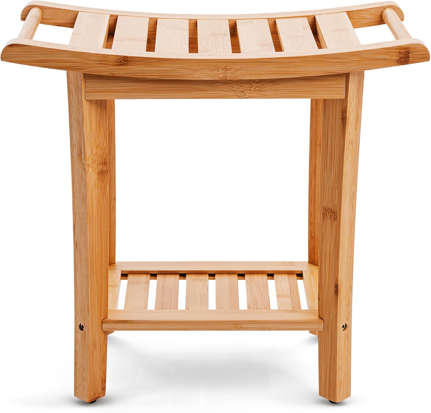 Bamboo Shower Bench with Handles and Shelf – Waterproof Stool for Inside Shower, Bathroom Foot Rest, Shaving Seat, Bamboo Shower Chair for Adults