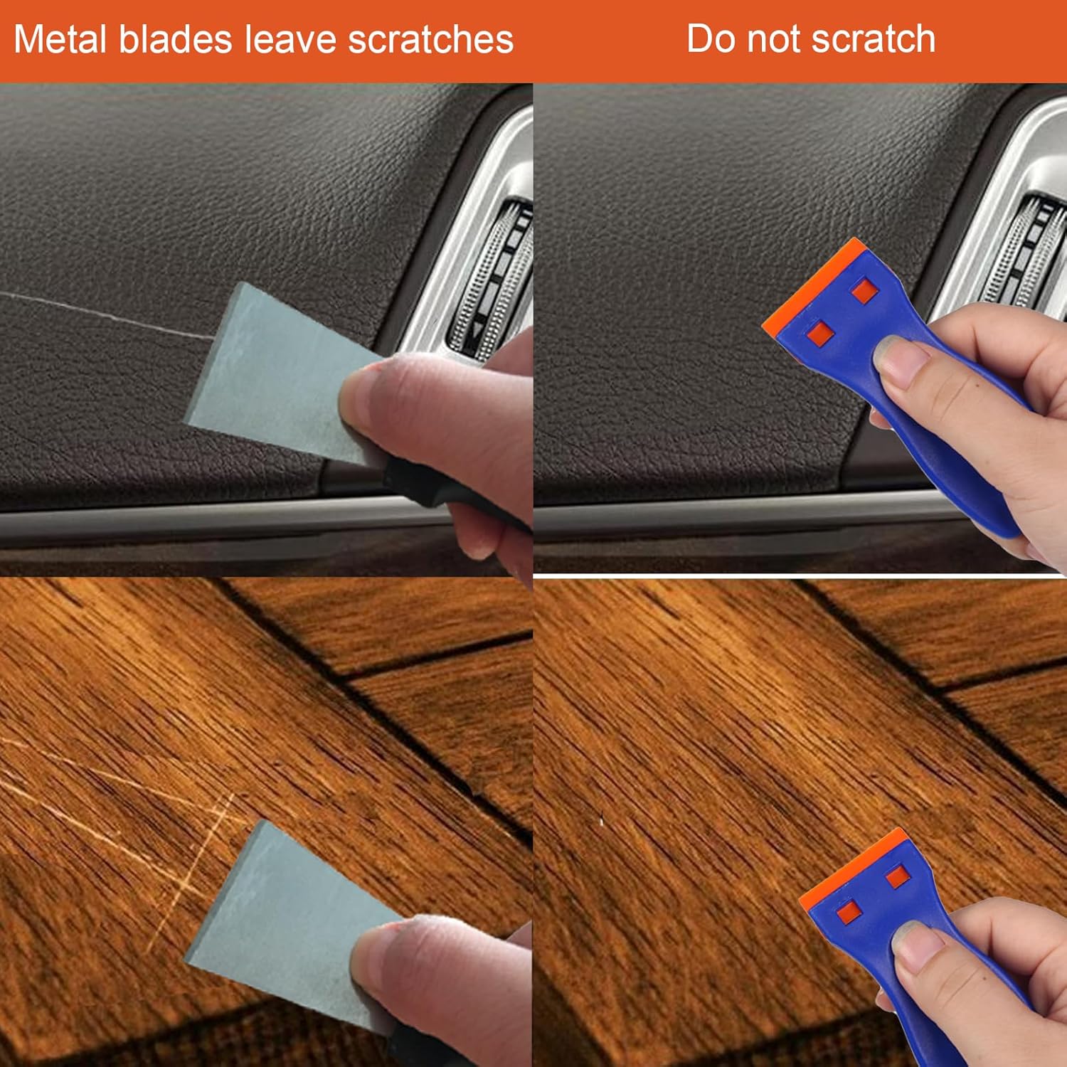 4 PCS Plastic Razor Blade Scraper and 120 PCS Plastic Razor Blades, Cleaning Scraper Tool for Remover, Adhesive, Stickers, Decals, Glass, Labels, Cars Windows
